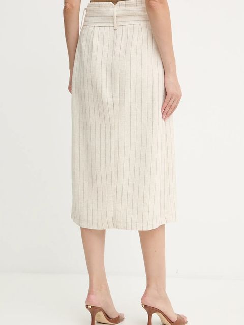 Morgan spódnica z lnem kolor beżowy midi prosta JRIZ.F