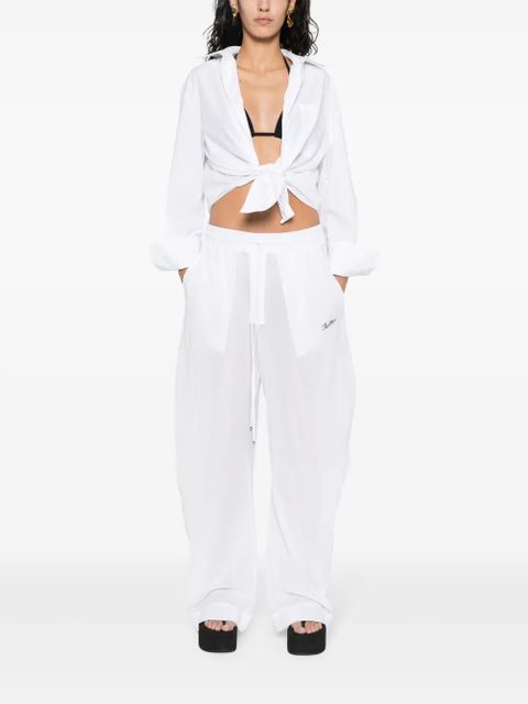 The Attico logo-embroidered cotton trousers - White