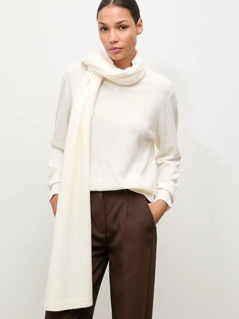 Answear.LAB sweter z wełny merino z szalem damski kolor beżowy lekki - zdjęcie produktu nr 1