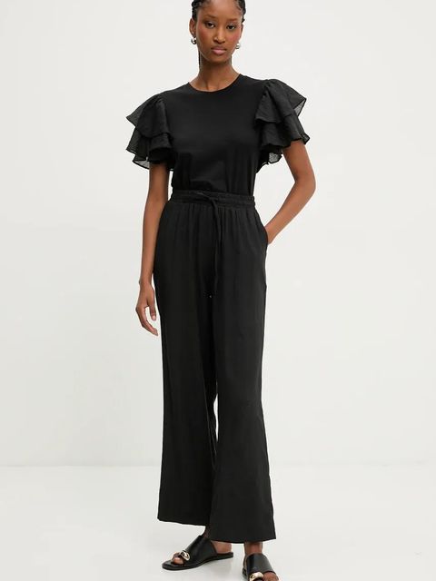 Answear.LAB spodnie lniane damskie kolor czarny szerokie high waist - zdjęcie produktu nr 2