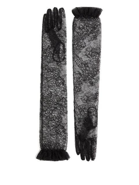 Valentino Garavani VLogo Signature ruffled lace gloves - Black - zdjęcie produktu nr 1