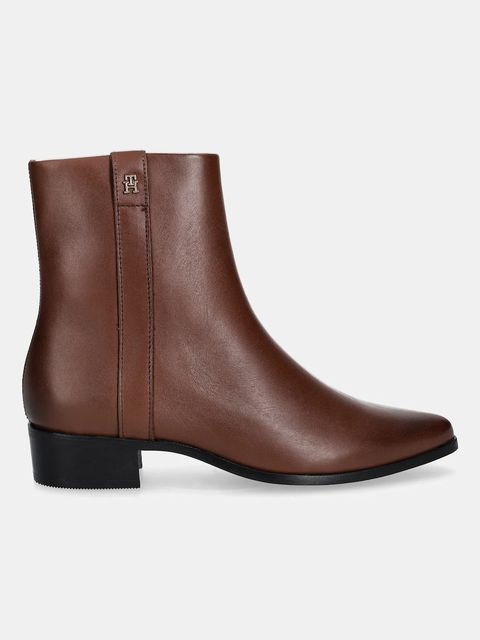 Tommy Hilfiger botki skórzane TH LEATHER POINTY ZIP BOOTIE damskie kolor brązowy na słupku FW0FW08980 - zdjęcie produktu nr 2