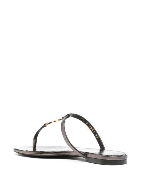 Saint Laurent Cassandra leather flip flops - Brown