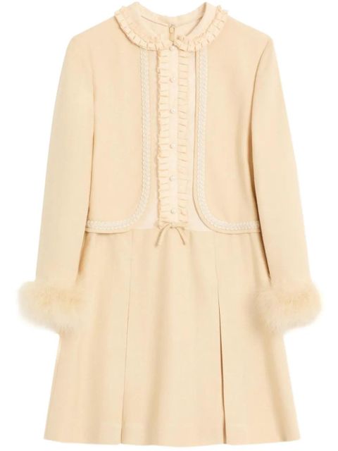 Valentino Garavani feather-trim mini dress - Neutrals