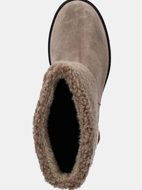 BOSS botki Eleri damskie kolor beżowy na płaskim obcasie 50552748