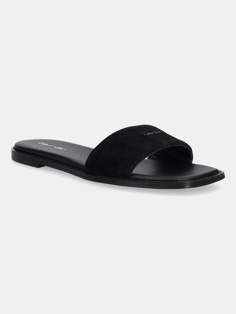 Calvin Klein klapki zamszowe FLAT SANDAL SQUARED HF SUE damskie kolor czarny HW0HW02557 - zdjęcie produktu nr 1