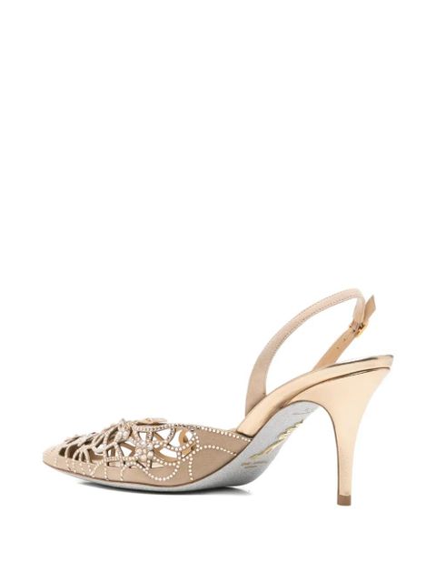 René Caovilla Eden crystal-embellished laser-cut pumps - Neutrals