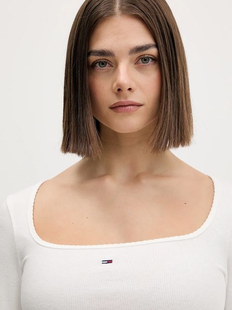 Tommy Jeans longsleeve kolor beżowy DW0DW21836