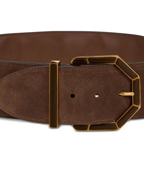 ETRO suede embroidered geometric buckle belt - Brown - zdjęcie produktu nr 2