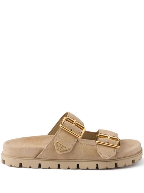 Prada triangle-logo suede slides - Neutrals - zdjęcie produktu nr 1