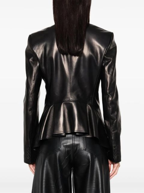 Alexander McQueen single-breasted calfskin leather jacket - Black