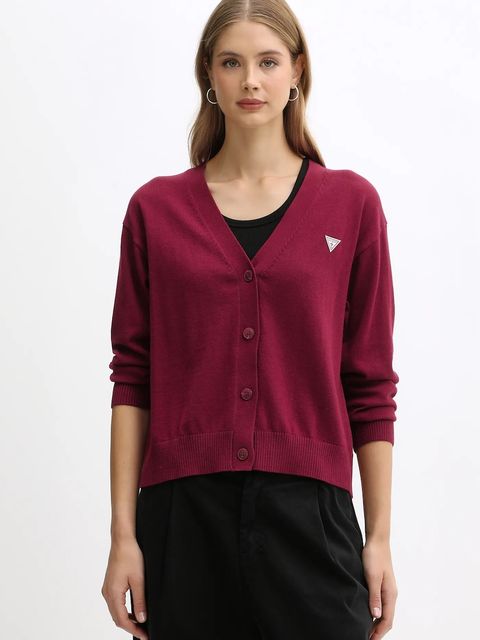 Guess Jeans kardigan z domieszką wełny kolor bordowy lekki W4BR16 Z3HO2 - zdjęcie produktu nr 1