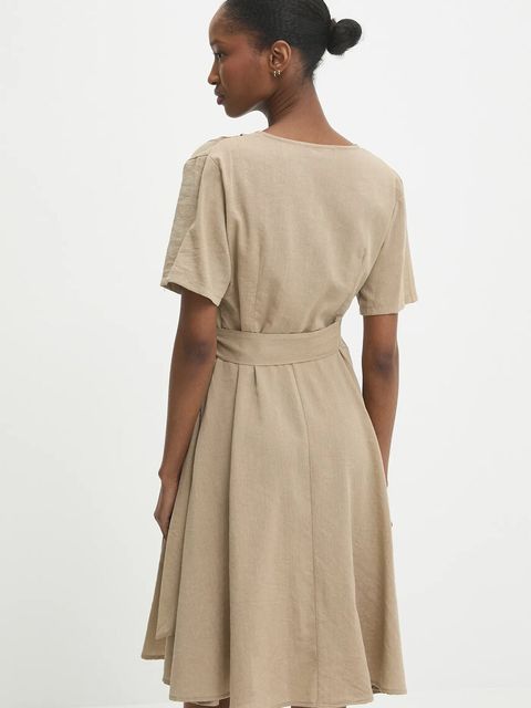 Answear.LAB sukienka lniana kolor brązowy mini rozkloszowana - zdjęcie produktu nr 2