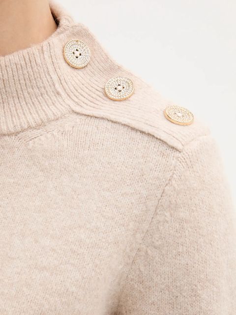 Marc Aurel sweter z domieszką wełny damski kolor beżowy z półgolfem 8064-8000-82028