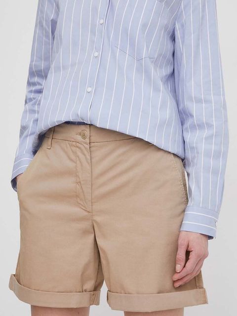 Tommy Hilfiger szorty damskie kolor beżowy gładkie high waist WW0WW42457 - zdjęcie produktu nr 1