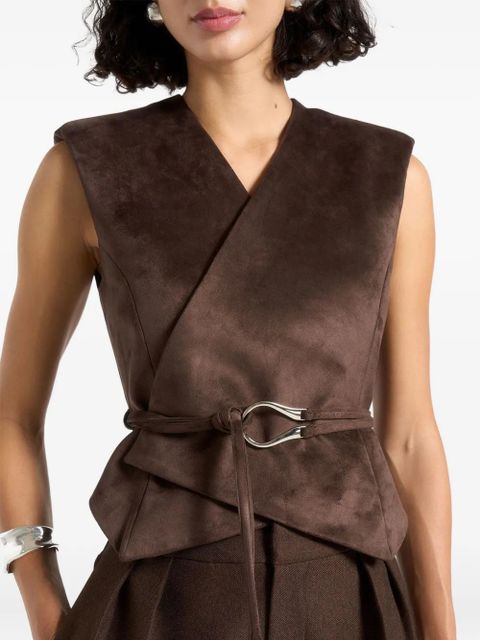 Manière De Voir Jeanne belted wrap suede waistcoat - Brown