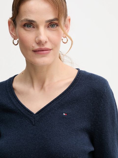 Tommy Hilfiger sweter wełniany damski kolor granatowy lekki WW0WW43505