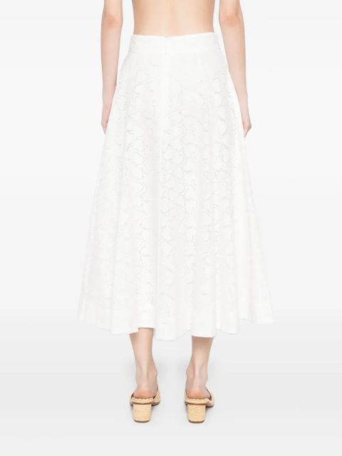 ZIMMERMANN crush embroidered midi skirt - White