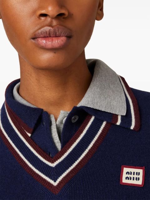 Miu Miu striped-trim knit vest - Blue