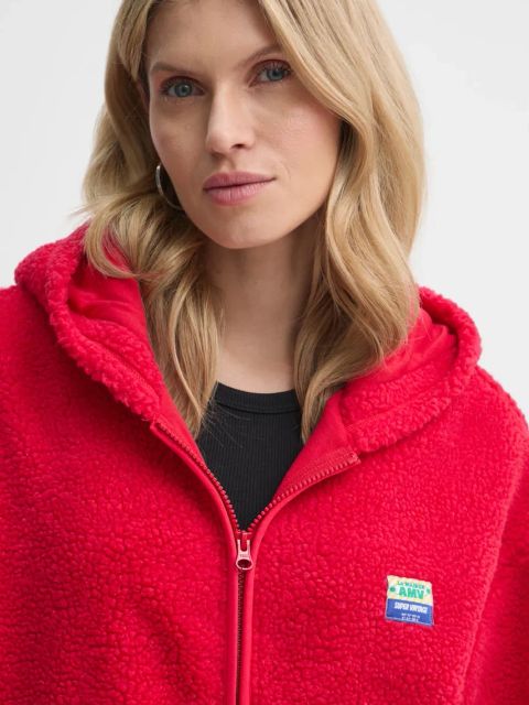 American Vintage bluza damska kolor czerwony z kapturem gładka HOK16EE25