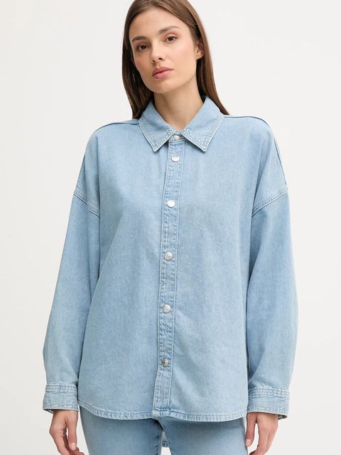 Calvin Klein Jeans koszula jeansowa damska kolor niebieski relaxed z kołnierzykiem klasycznym LV047C709G - zdjęcie produktu nr 1