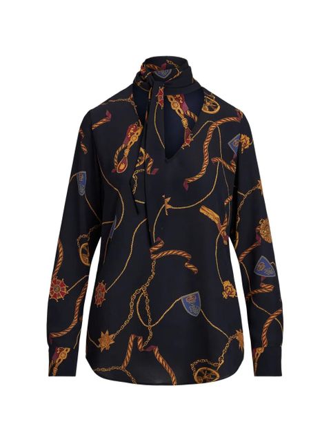 Lauren Ralph Lauren chain-print tie-neck blouse - Blue - zdjęcie produktu nr 1