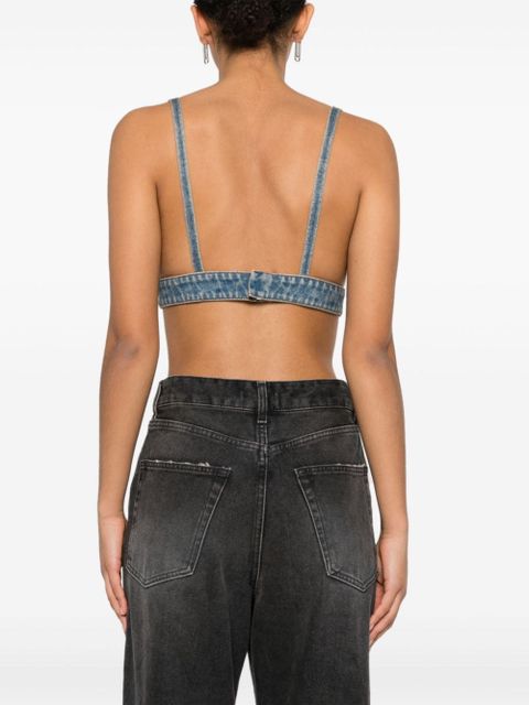 Prada triangle-logo denim crop top - Blue