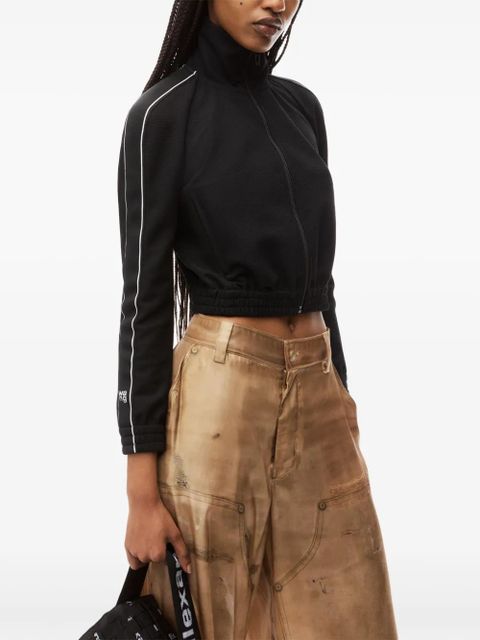 Alexander Wang logo-tape cropped track jacket - Black