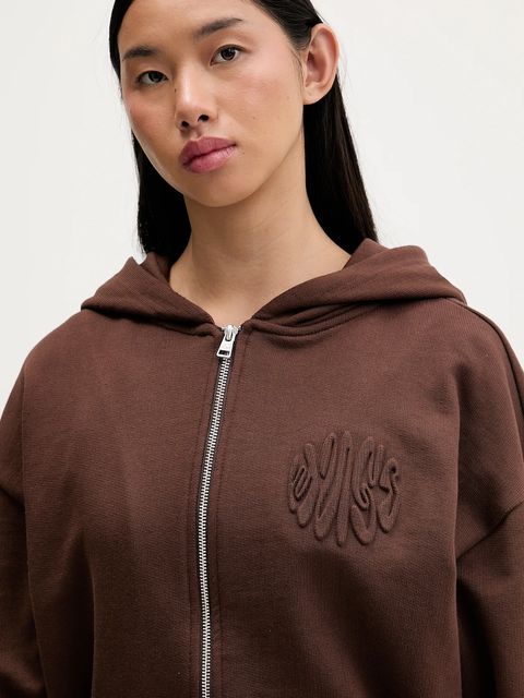 Hugo Blue bluza bawełniana damska kolor brązowy z kapturem z aplikacją 50553980