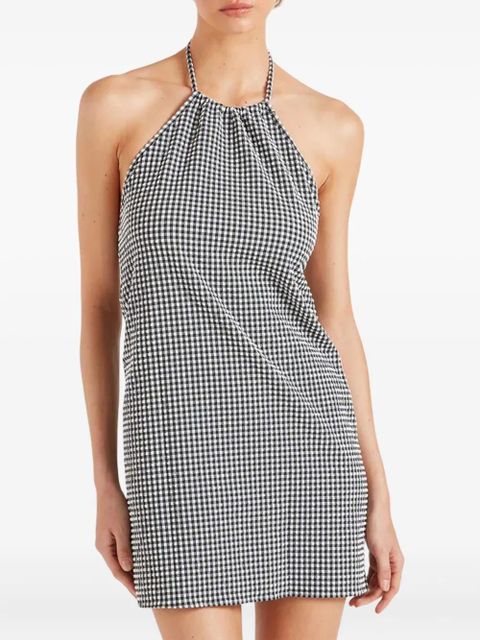 Hunza G halterneck gingham seersucker mini dress - White