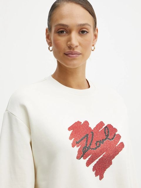 Karl Lagerfeld bluza bawełniana damska kolor beżowy z aplikacją A1W20045