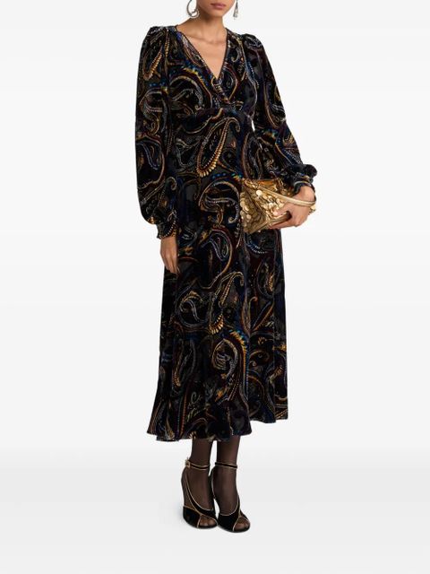 ETRO velvet paisley-foliage motif wrap midi dress - Black - zdjęcie produktu nr 2