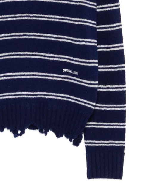 SHUSHU/TONG striped distressed-effect polo shirt - Blue