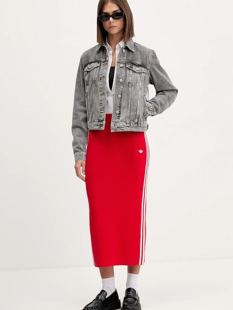 adidas Originals spódnica Knit 3s kolor czerwony midi prosta JW2660