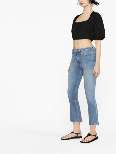 GANNI cropped puff-sleeve blouse - Black