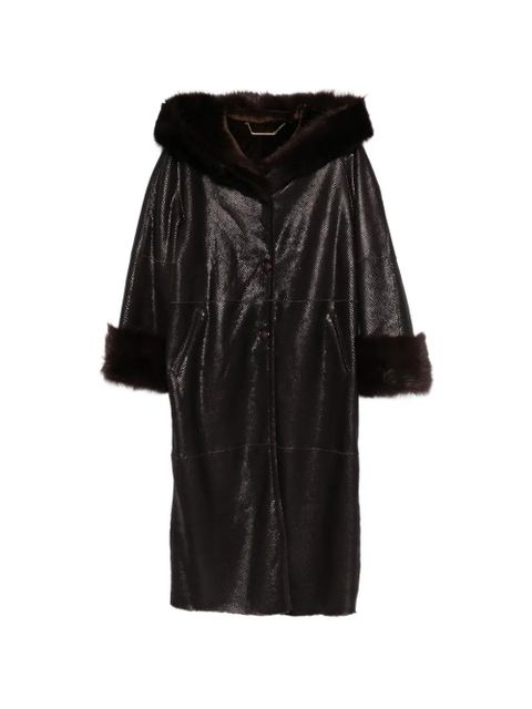 Nour Hammour Gancin fur collar leather coat - Brown - zdjęcie produktu nr 1