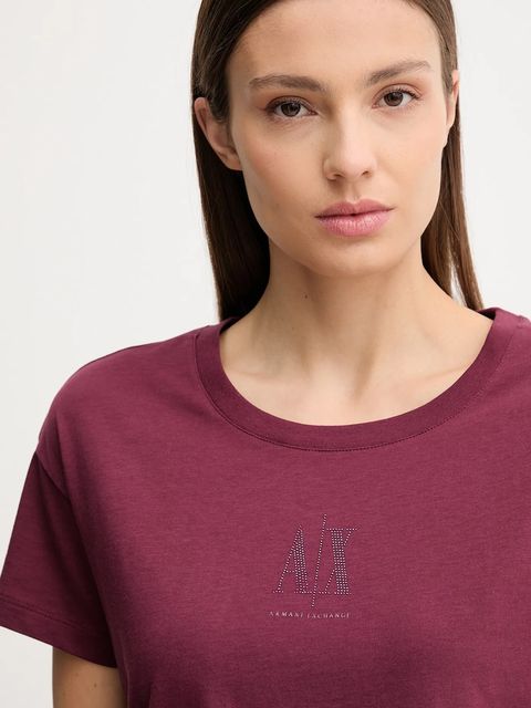Armani Exchange t-shirt bawełniany damski kolor bordowy XW000830 AF10356