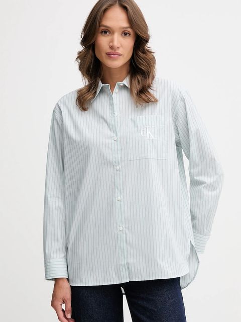 Calvin Klein Jeans koszula damska kolor zielony relaxed z kołnierzykiem klasycznym LV044D170G - zdjęcie produktu nr 1