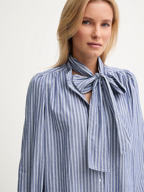 Pepe Jeans koszula bawełniana damska kolor niebieski regular ze stójką PL3051268