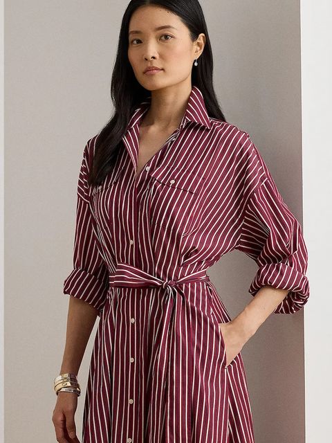 Lauren Ralph Lauren sukienka bawełniana kolor bordowy midi rozkloszowana 200P03516