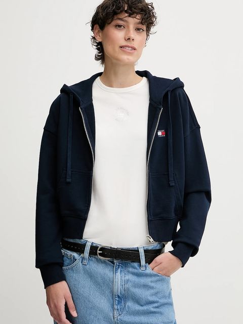 Tommy Jeans bluza bawełniana damska kolor granatowy z kapturem z aplikacją DW0DW21147 - zdjęcie produktu nr 1