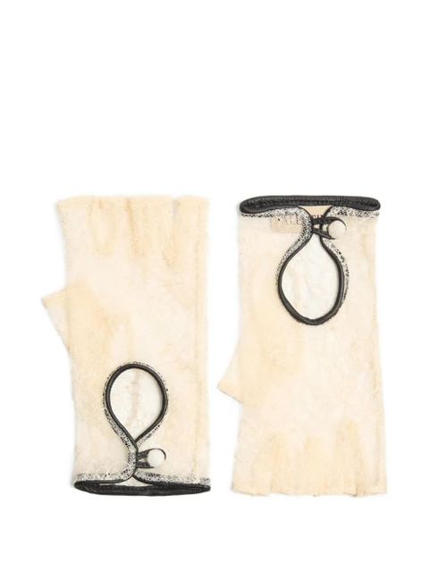 Valentino Garavani VLogo Signature biker gloves in lace and leather - Neutrals - zdjęcie produktu nr 1