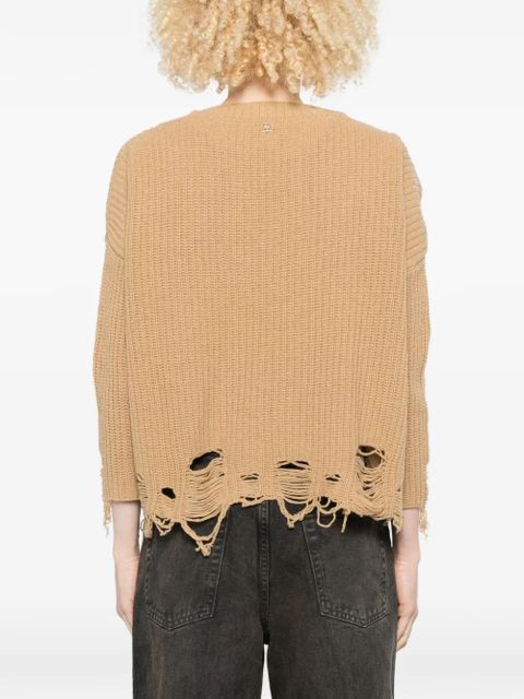 PINKO distressed V-neck sweater - Neutrals