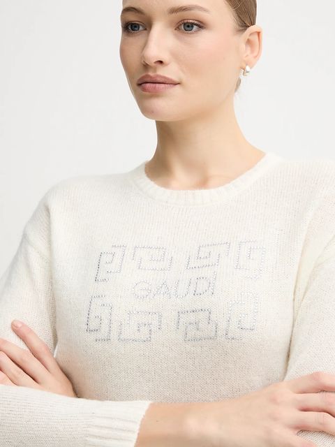 Gaudi sweter z dodatkiem wełny damski kolor beżowy 521BD53009