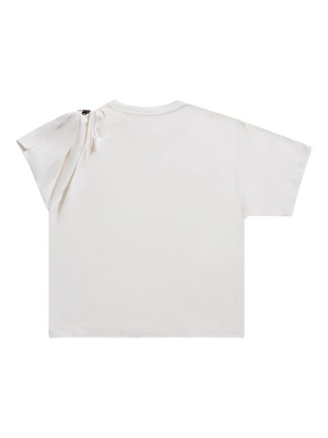 AREA crystal-embellished draped-sleeve T-shirt - White