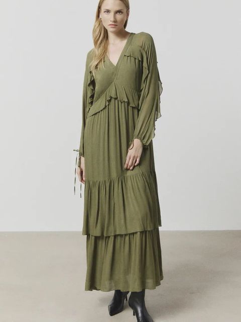 Answear.LAB sukienka kolor zielony midi rozkloszowana