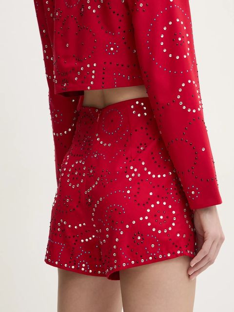 Never Fully Dressed szorty Gem damskie kolor czerwony z aplikacją high waist NFDTR423
