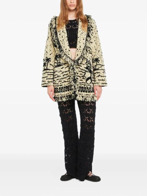 Alanui Ocean Whispers fringed graphic-pattern cardigan - Neutrals