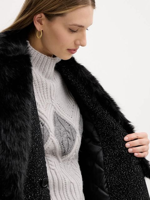 Twinset płaszcz z domieszką wełny kolor czarny 252TT2040