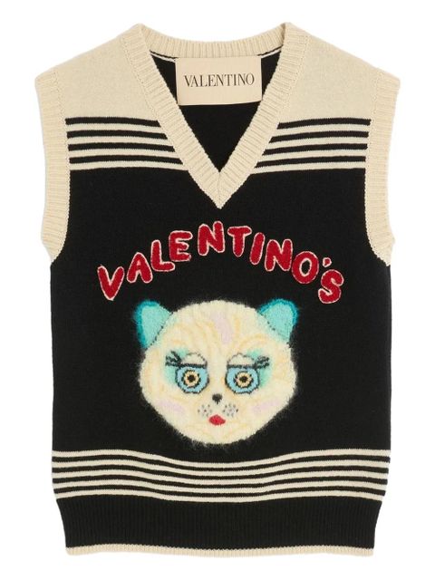 Valentino Garavani cat-motif stripe-detail vest - Black - zdjęcie produktu nr 1